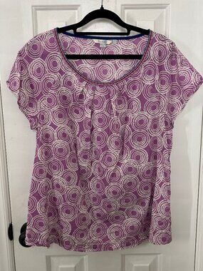Boden Size 12 Lightweight Cotton Purple and White Short Sleeve Top